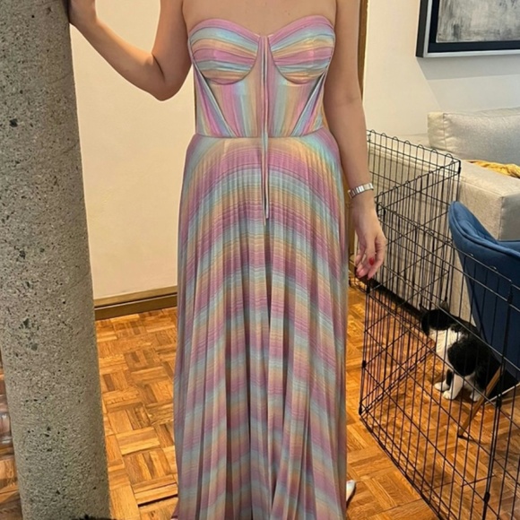 Marchesa Notte Striped Metallic Evening Gown - Size 4 - NWT - Picture 4 of 8